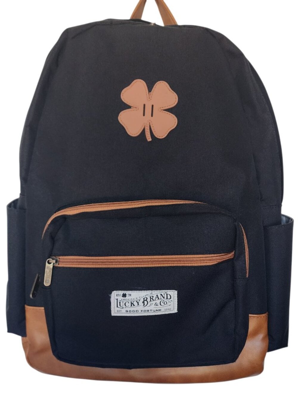 Black Backpack Lucky Brand Pockets Compartments Zipper Shamrock Bottle Holders
